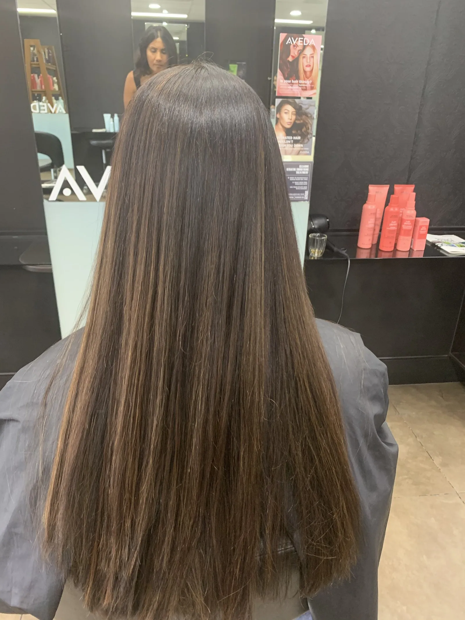 Brunette balayage on long straight hair at DC Hair Lounge Baulkham Hills