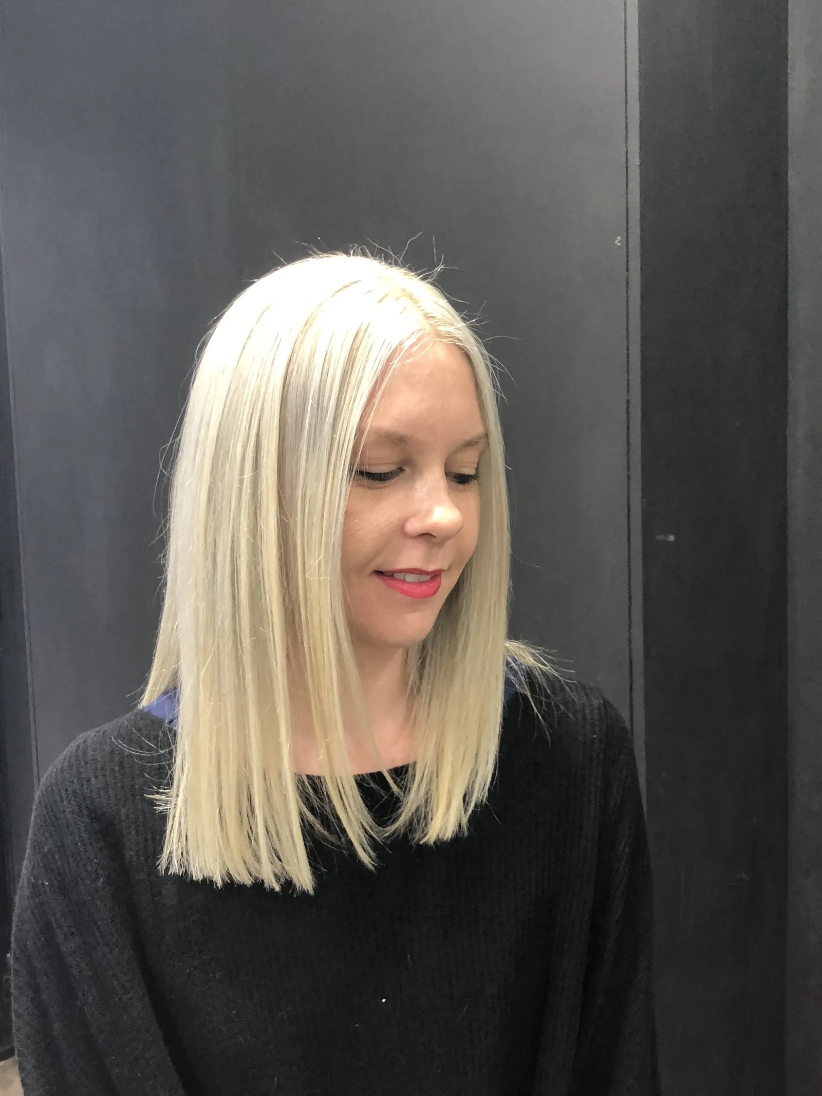 Ice platinum blonde lob colour at DC Hair Lounge Baulkham Hills