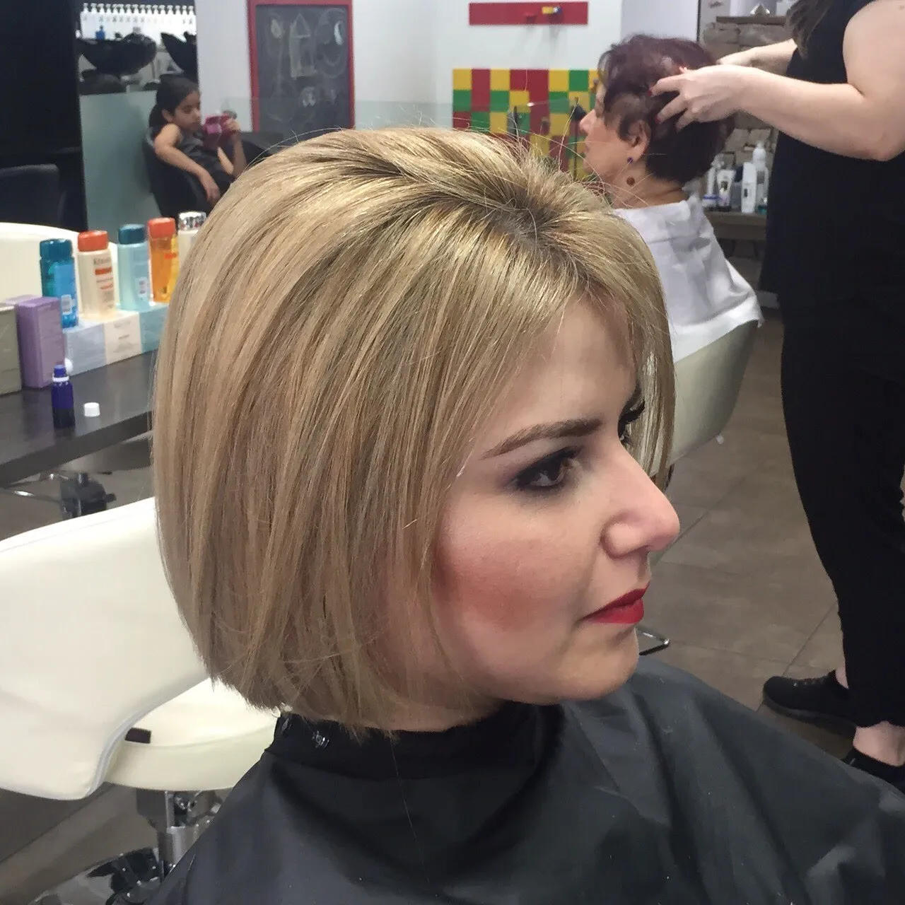 Blonde foils on bob profile at DC Hair Lounge Baulkham Hills