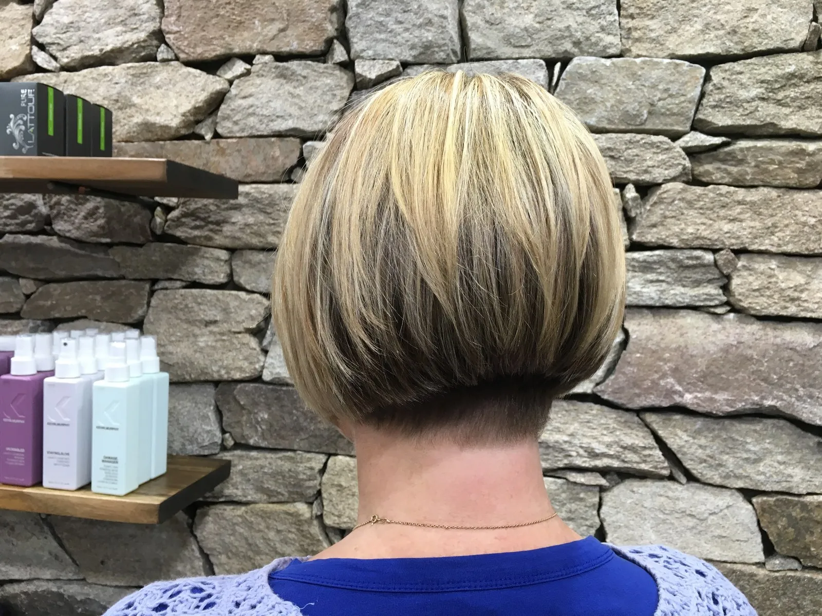 Blonde foils on short bob at DC Hair Lounge Baulkham Hills