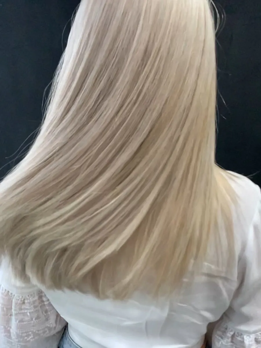 Ice white blonde straight style at DC Hair Lounge Baulkham Hills