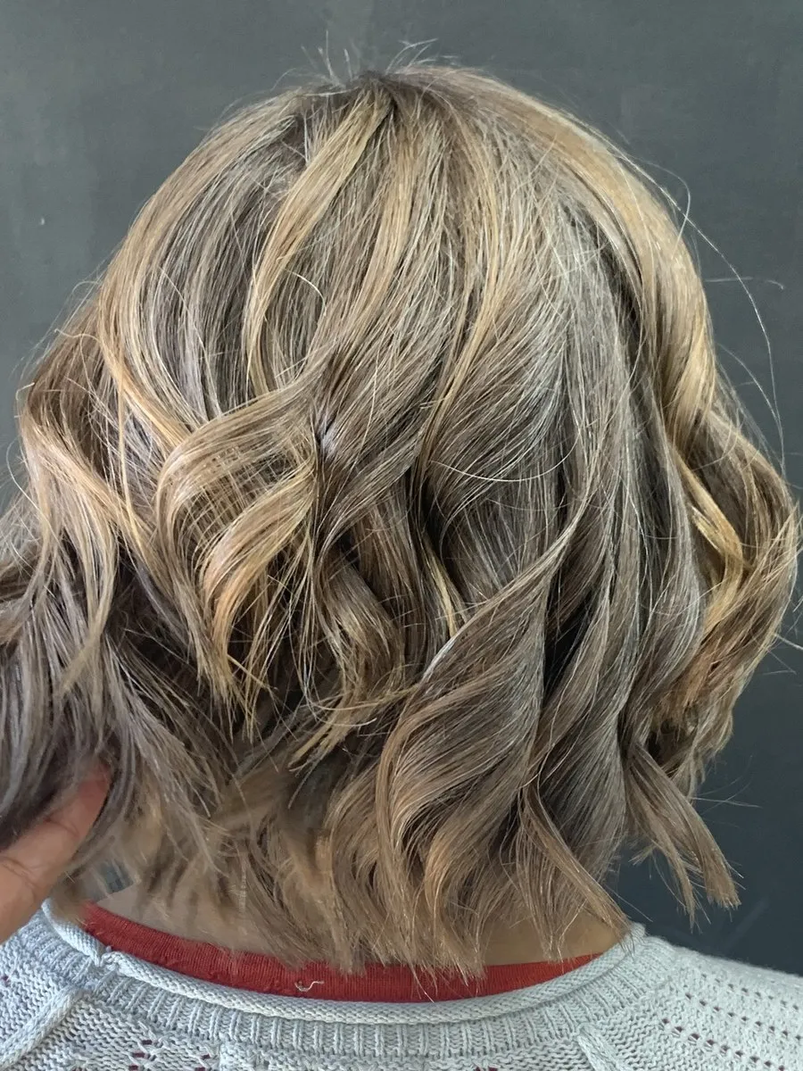 Sandy caramel blonde wavy bob at DC Hair Lounge Baulkham Hills