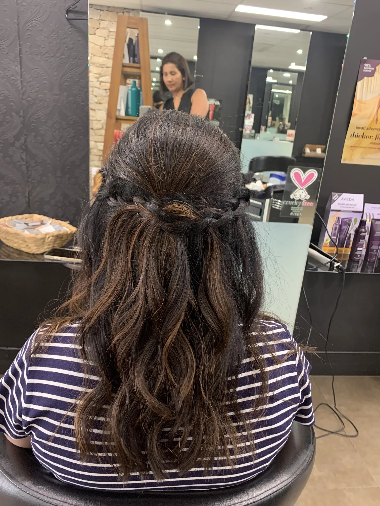 Dark half-up braid crown at DC Hair Lounge Baulkham Hills