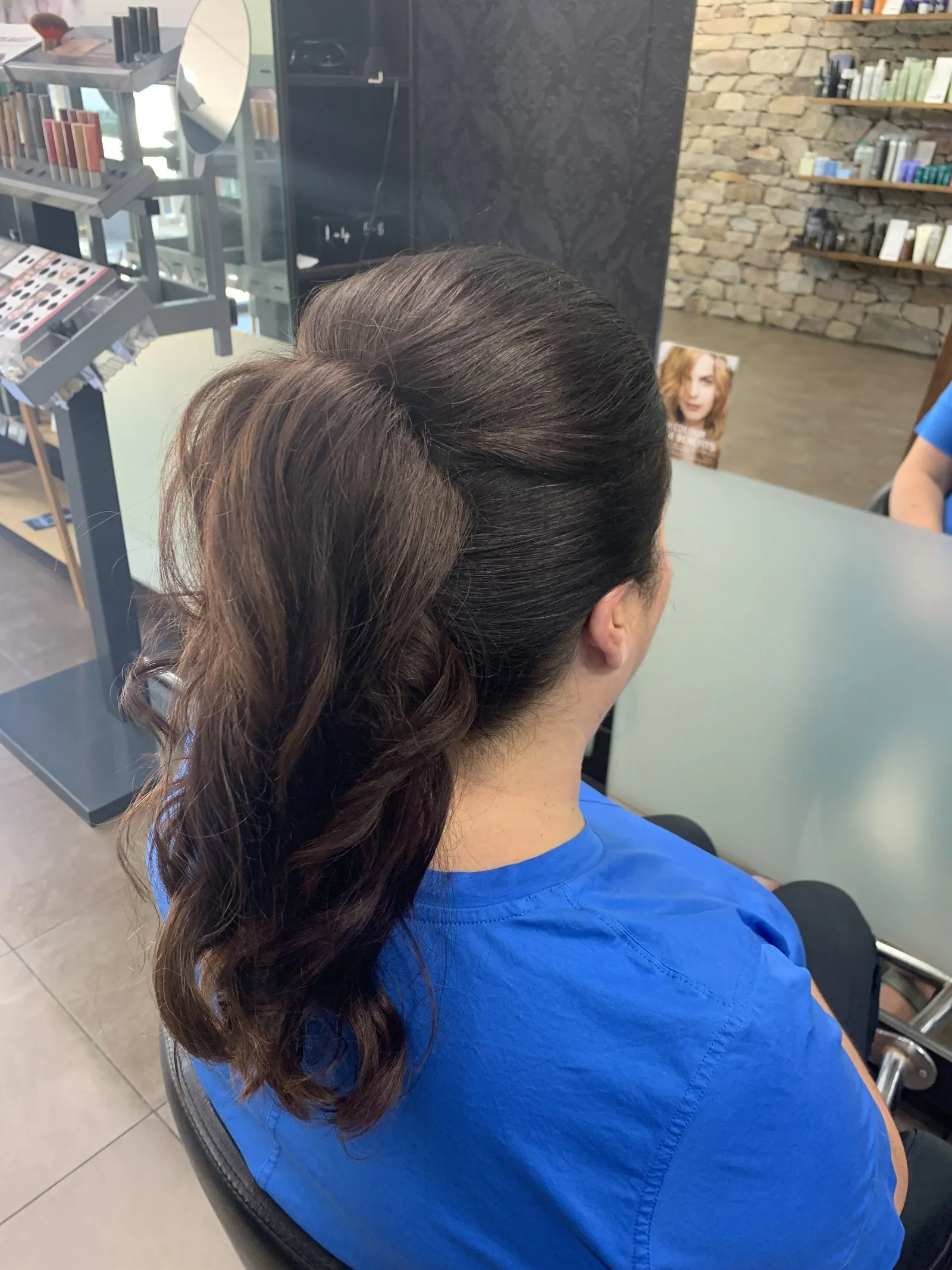 Dark high curly ponytail at DC Hair Lounge Baulkham Hills